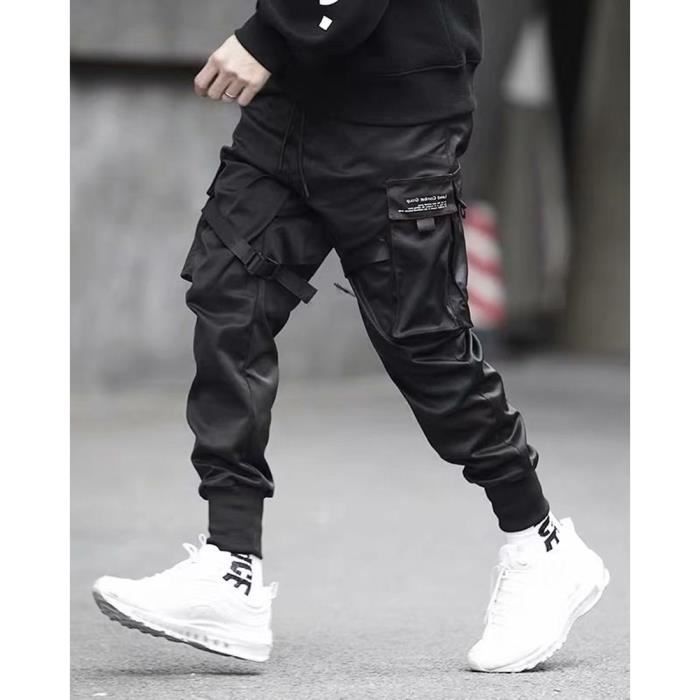 Pantalon Cargo Homme Noir Minetom Slim Fit Jogging Bas de Survetement Hip Hop Multi Poches C noir Cdiscount Pret a Porter