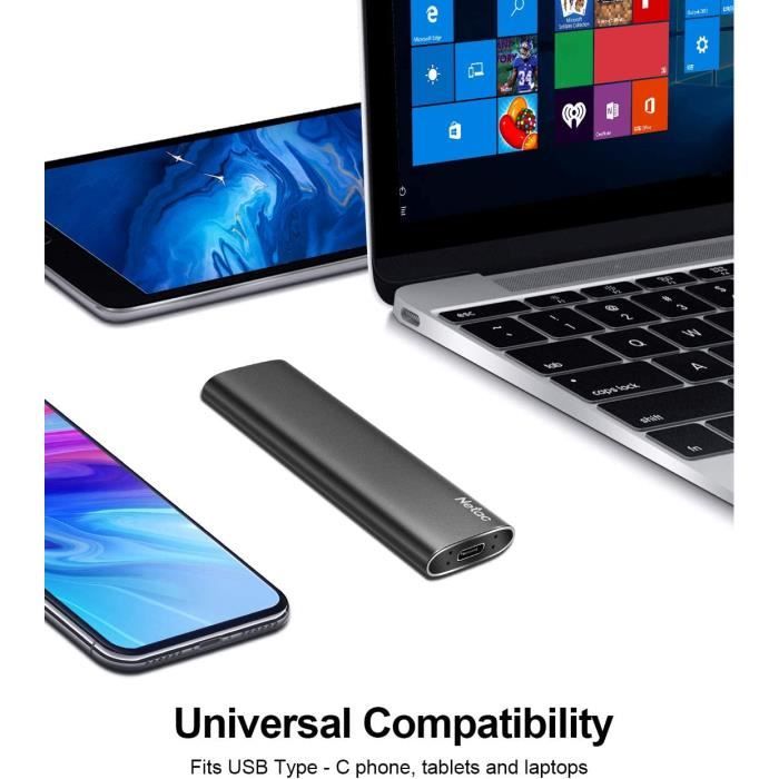 Netac SSD Externe 1To USB 3.2 GEN 2, Disque Dur Externe jusqu'à 550MB/s (10  Gbps, USB C, Aluminum)