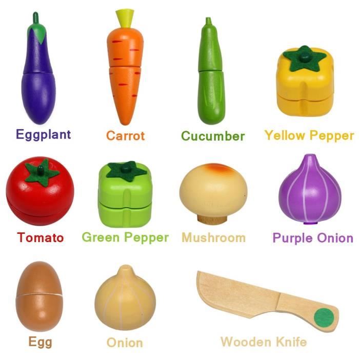Fruits et Légumes Jouets à Découper Bois Jeu Magnétique Enfant Jeux Imitation Cuisine Enfant 3 4 5 6 7 Ans, 10 Légumes - Jeux - Jouets