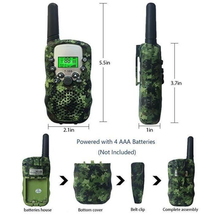 Talkie-Walkie T-388 PMR 446 – Lot 2 Avec Chargeur, Batteries Rechargeables, 8 Canaux, VOX, Lampe, Idéal Enfants