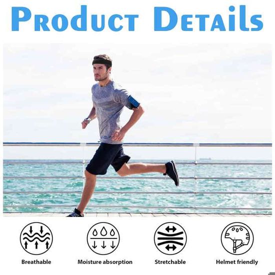 Bandeau De Sport 2 Pièces Élastique Antidérapant - Noir & Bleu Foncé Pour Running Yoga Fitness