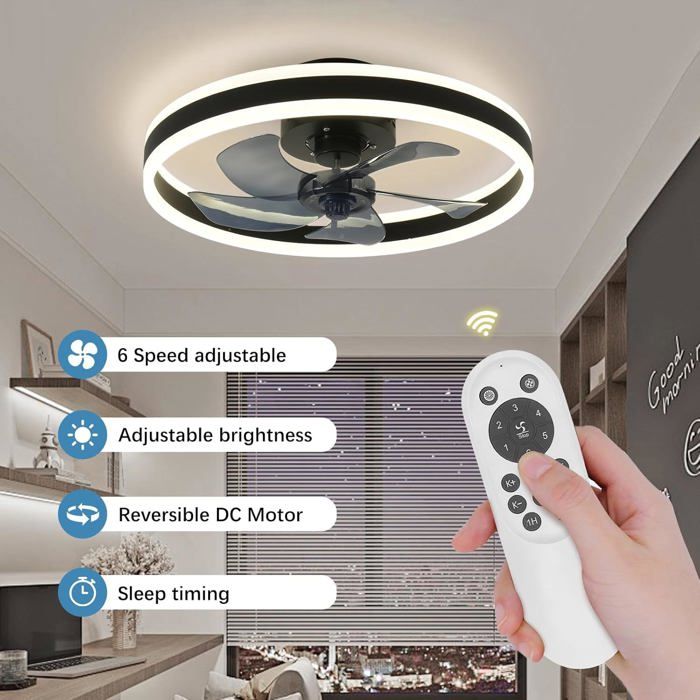Ventilateur De Plafond LED Avec Lumière Et Télécommande - 80W, 3 Vitesses, Réglage Température De Couleur, Silencieux - Pour Salon/chambre - 10