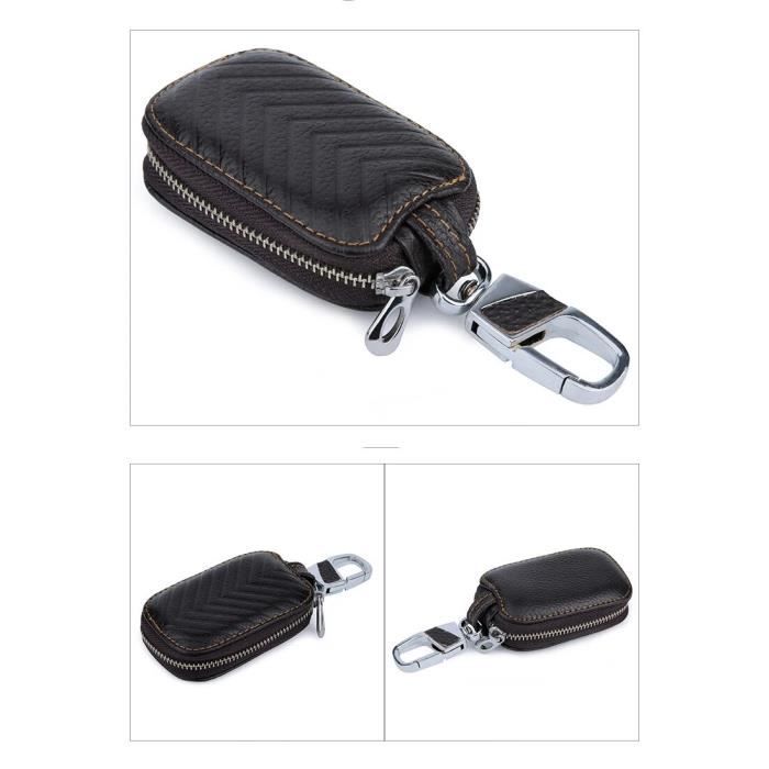 Étui en cuir véritable noir pour porte-clés de voiture intelligent, porte-monnaie  pour clés de télécommande, pochette pour porte-clé - Cdiscount Auto
