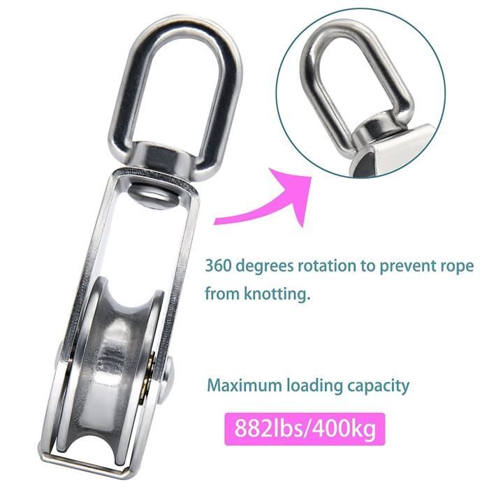 Lot De 2 Poulies à Double Vis 45mm TERF - Pour Corde à Linge Intérieur/Extérieur, Blanc - 3