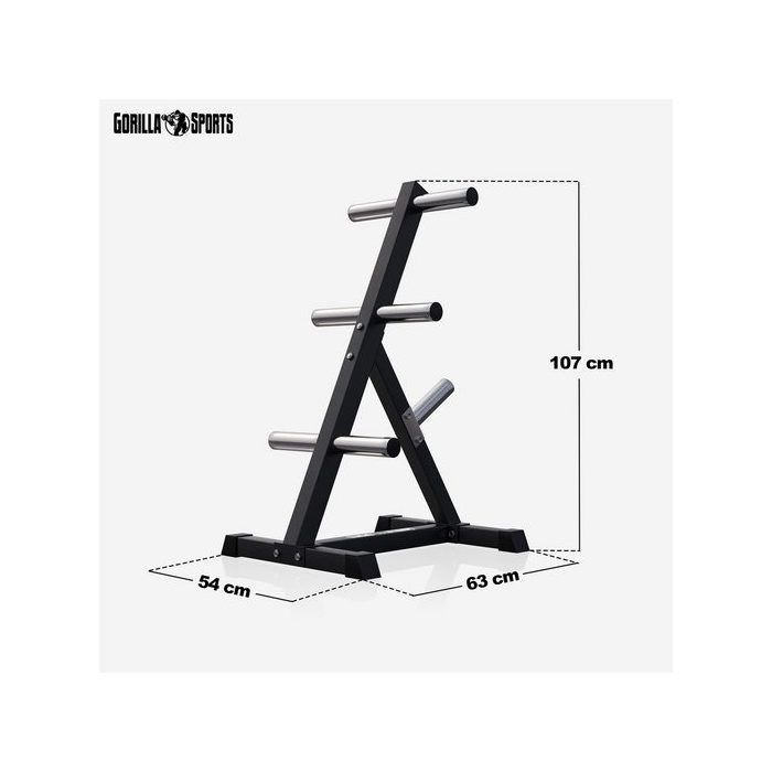 Support Pour Disques Olympiques Gorilla Sports - 7 Barres, Charge 350 Kg, Trou 50 Mm - Rack De Rangement Poids Home Gym