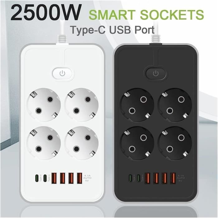 Multiprise avec protection contre les surtensions avec USB C ,3.4 A ,8  prises 4 ports USB (1 prise USB C) avec cordon de 2 m de - Cdiscount  Bricolage