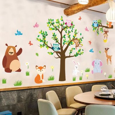 Sticker Murial Chat Mignon WandSticker4U - 77x55cm, Décoration Enfant Forêt - Facile à Poser Et À Retirer