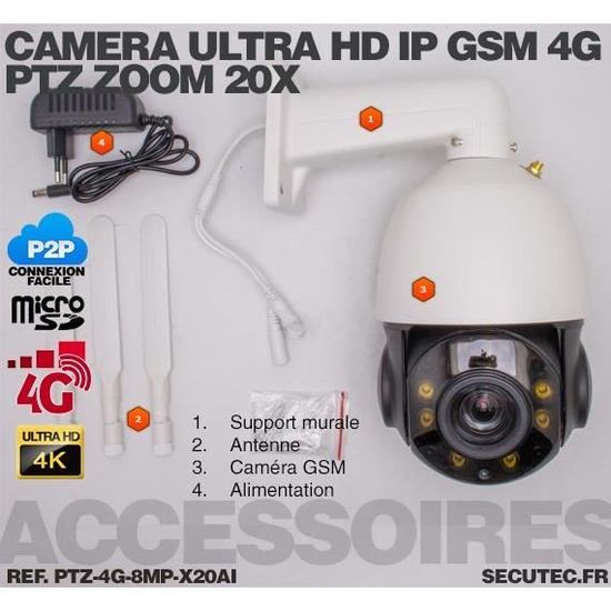 Caméra pilotable IP WiFI UHD 4K waterproof Zoom 5X infrarouge detection  humaine 128Go inclus