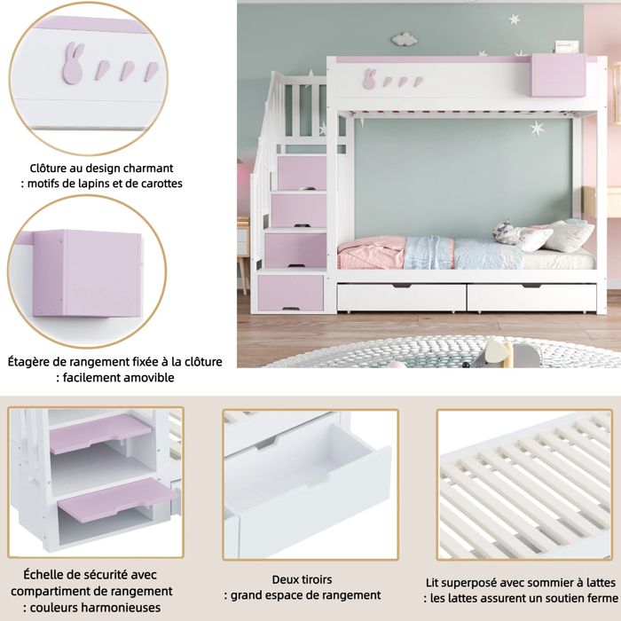 Lit Superposé Enfant En Bois Avec Rangements - Occasion