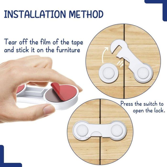 12 Pièces Bloque Porte Bébé,Securite Placard Enfant Pour Fenetre Refrigerateur Adhesif Fort Sans Percage 96299904