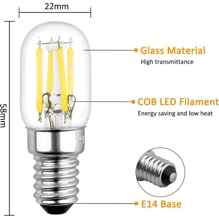 Ampoule LED E14 pour Réfrigérateur,Blanc Chaud 2700K,250LM,2W
