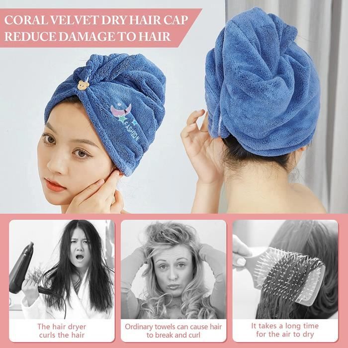 Serviette Microfibre Cheveux, 2 Pièces Hair Turban Serviette Seche Cheveux  Sechage Rapide Absorbant Serviette de Tête Turban de Bain - Cdiscount Maison