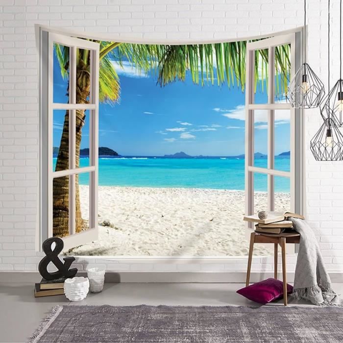 Tenture Murale Déco Plage - Parfaite Pour Chambre Ou Salon, 100% Polyester