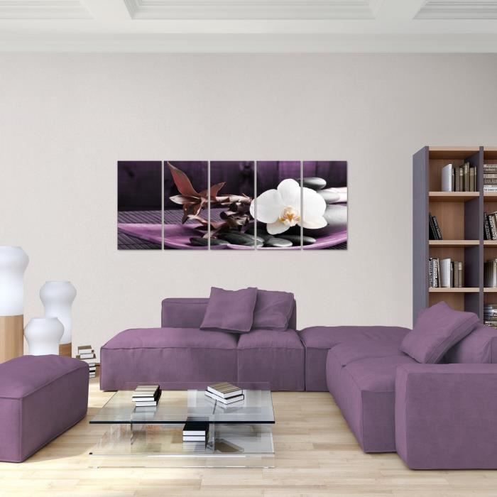 Runa Art Quadro Murali 5 Pezzi Non Tessuto | Orchidea Feng Shui Con Pietre E Bambù Rosa | Per Camera Da Letto E Corridoio, Made In Germany - 4