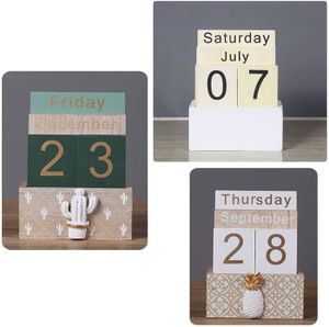 Calendrier Perpétuel Flip En Bois - Affichage Jour/mois - Design Nordique Réutilisable - 20x14 Cm - Blanc/noir