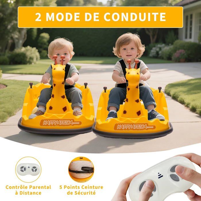 Auto Tamponneuse Électrique Enfant, 6V – Rotation 360°, LED, Musique, Télécommande, Antichoc, Puissance Max 30kg, 2-5 Ans, Rose