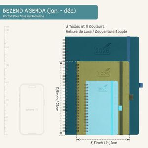 Agenda Semainier 2026 Format A4 (21x30 Cm) - Couverture Synthétique Bleue - Organisation Hebdomadaire Avec Espace Notes - 12