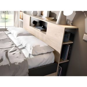 Lit avec tête de lit rangements et tiroirs - 140 x 190 cm - Coloris