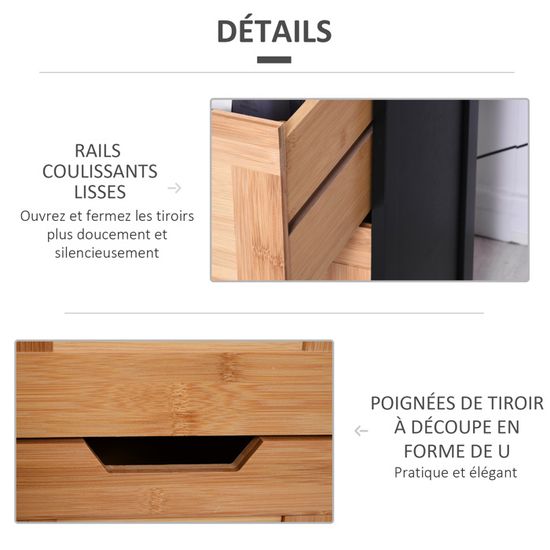 Étagère Salle De Bain Bambou 3 Niveaux Sur Roulettes - Chariot Rangement Cuisine/Salon, 55x20x75 Cm Naturel HOMCOM