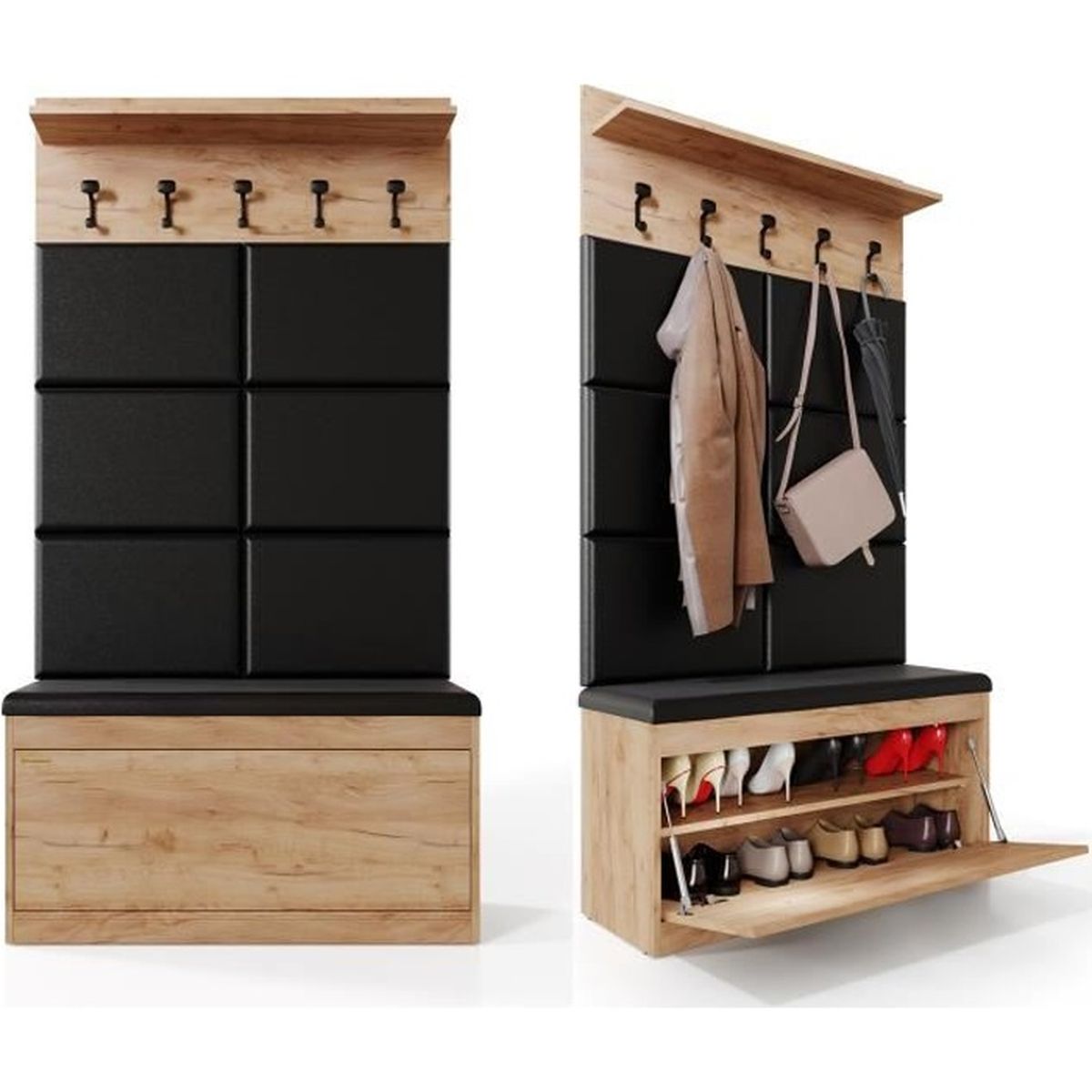 Ensemble de 3 portemanteaux avec panneau portemanteau, armoire à