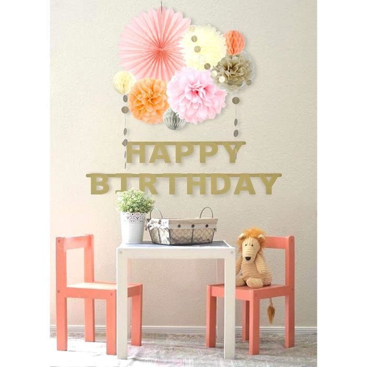 Joyeux Anniversaire Fille Rose Happy Birthday Banniere Lettres Diy Fleurs Pompom Mariage Baby Shower Fete Chambre Deco Achat Vente Kit De Decoration Cdiscount