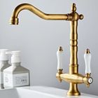 TOKIUS Robinet de cuisine antique pivotant à 360° - Robinet d'évier à deux poignées - Mitigeur haute pression - Bec haut en laiton