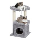 PAWZ Road Petit Arbre à Chat 60 cm, Tour de Jeux avec 2 Poteaux à Griffer Robuste, 1 Condo Spacieux & 1 Grand Perchoir, Gris