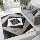 TAPISO Tapis Salon Poil Court DREAM Bleu Gris Noir Carreau 300 x 400 cm 100% Polypropylène Intérieur