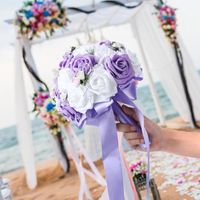 Bouquet artificiel de mariage, bouquet manuel de mariage, bouquet manuel de fausses fleurs violet 130084