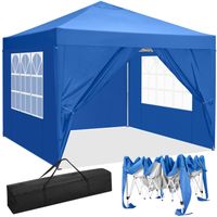 Tonnelle Pliante de Jardin 3x3m, Tente de Réception Imperméable avec 4 Côtés, Revêtement Protecteur argenté, Protection UV (Bleu)