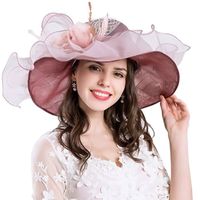 Chapeau de Soleil Femme Fleur Organza Large Bord Plage Derby Cérémonie Violet