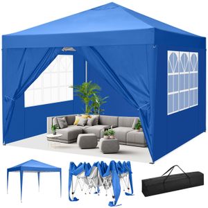 TONNELLE - BARNUM Tonnelle Pliante de Jardin 3x3m, Tente de Réception Imperméable avec 4 Côtés, Revêtement Protecteur argenté, Protection UV (Bleu)