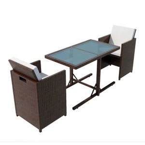 Ensemble table et chaise de jardin Salon de jardin encastrable 3 pcs et coussins Rotin Marron HILILAND --LIS POIS: 27.2 ★