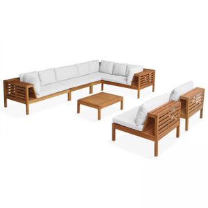 Ensemble table et chaise de jardin Salon de jardin bas 8 places en bois d'eucalyptus - Oviala - Blanc