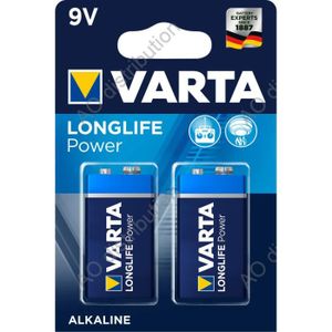 PILES Piles 9V 6LR61 Alcaline Varta Longlife Power X 2