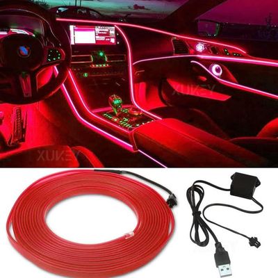 Bande Lumineuse LED D'intérieur De Voiture, Câblage EL Flexible, Néon Pour Auto, Lumière Ambiante Bricolage Avec Clé USB, Décoration De Bande, 1m, 2m, 3m, 5m