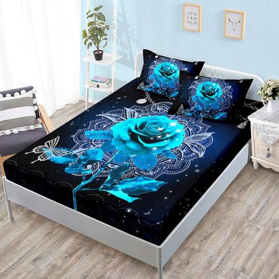 Drap Housse 140X190 Papillon Bleu Drap-Housse Animal Drap Plat Pour Lit