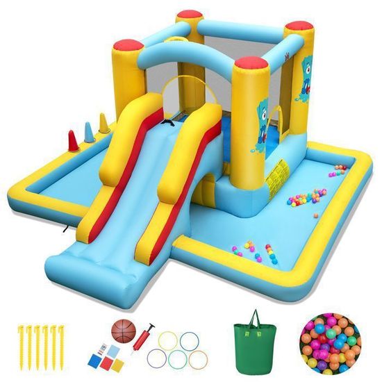 Château Gonflable pour Enfants avec Toboggan sans Souffleur