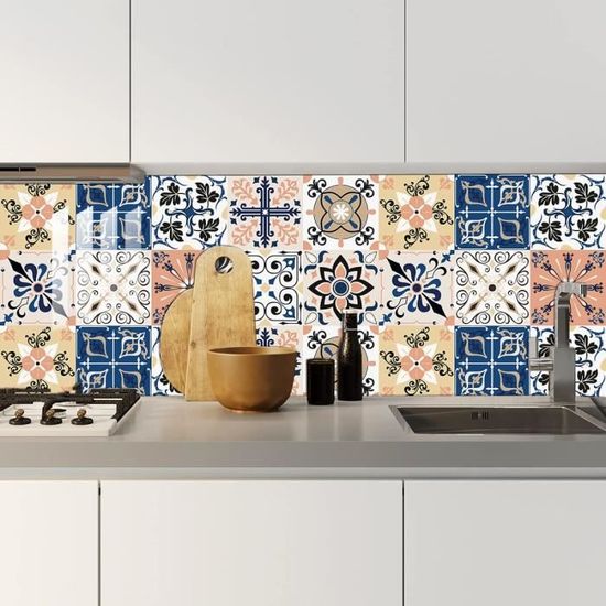 Carrelage Adhésif Chevron Bleu/vert - Lot De 5 Panneaux 29,02x22,86 Cm, Effet 3D, Fabriqué Au Canada