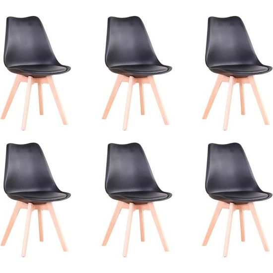 6 Chaises De Salle à Manger Style Médiéval Nordique – Bois De Hêtre Noir Rembourrées
