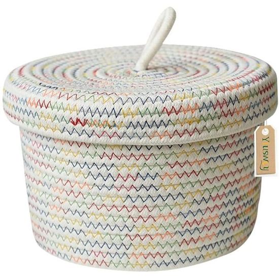 Panier De Rangement En Corde De Coton Naturel - Avec Poignées - 38 X 25,4 X 23 Cm - Blanc Et Gris - Pour Linge, Jouets, Déco - 6