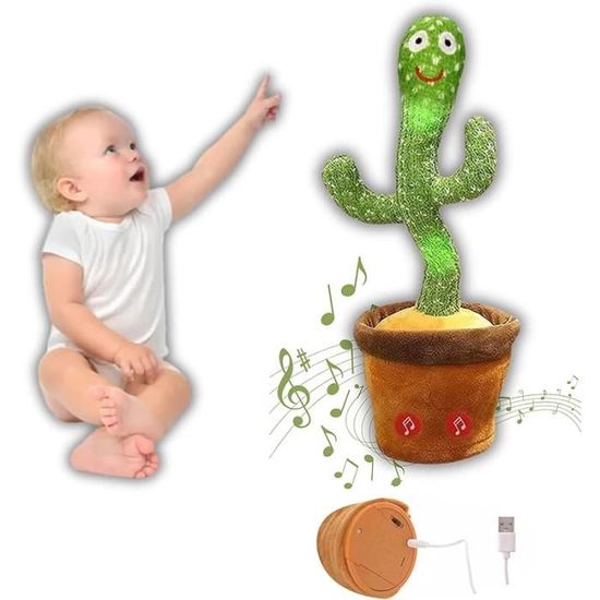 Cactus Dansant Et Répétant Rechargeable USB - 120 Chansons - LED Lumineux - Jouet Interactif Bébé Enfant