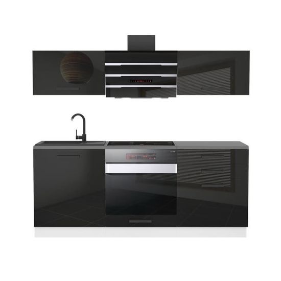 Belini Cuisine Equipee Complete SOPHIA Muebles de Cuisine Complets - 180 cm.  Avec Plan de Travail, noir très brillant