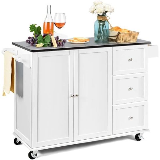 PUGSDRLY Desserte de Cuisine à roulettes,Chariot de Salle à Manger avec Design Combiné Tiroir-Armoire de Rangement,5 Tiroirs et 1 Portes,Design Mobile et Fixe à Double Usage (Blanc, 134 x 46 x 92cm PUGSDRLY Desserte de Cuisine à roulettes,Chariot de Salle à Manger avec Design Combiné Tiroir-Armoire de Rangement,5 Tiroirs et 1 Portes,Design Mobile et Fixe à Double Usage (Blanc, 134 x 46 x 92cm