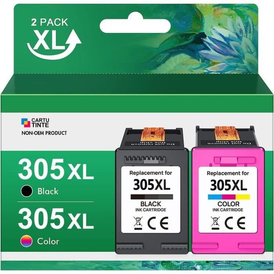 Cartouche D'encre Compatible HP 305XL Noir - 2 Pièces, Fabriqué En France