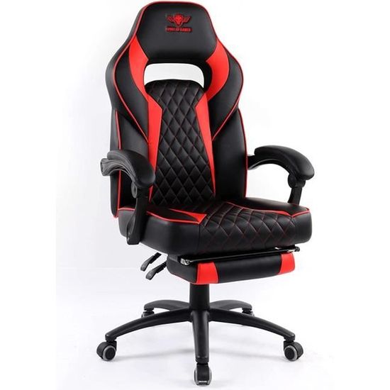 Spirit Of Gamer – Mustang Series Rouge – Chaise Gaming - Simili Cuir capitonné  – Repose Pieds – Coussins– Inclinable 135°