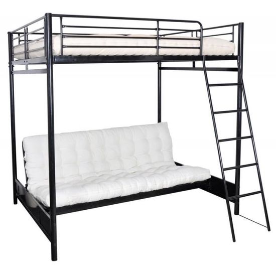 Lit Mezzanine En 140 Avec Banquette Lit Noir Mezzo Achat