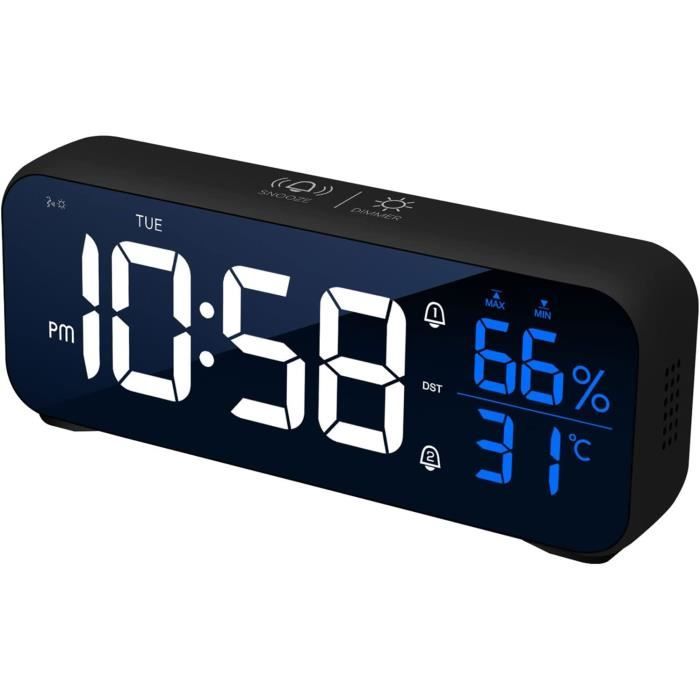 Navaris Réveil LED - Horloge Digitale Aspect Bois - Réveil
