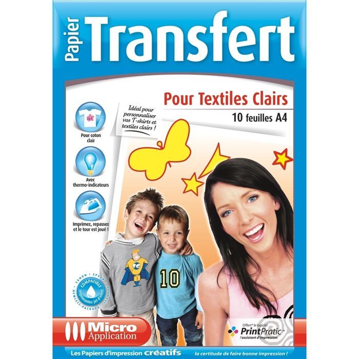 Papier Transfert T-Shirt pour Textiles Clairs - 10 feuilles de papier A4 Transfert pour coton clair