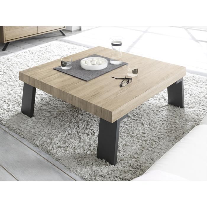 Table basse bois métal carrée PLUME L 89 x P 89 x H 40 cm Marron